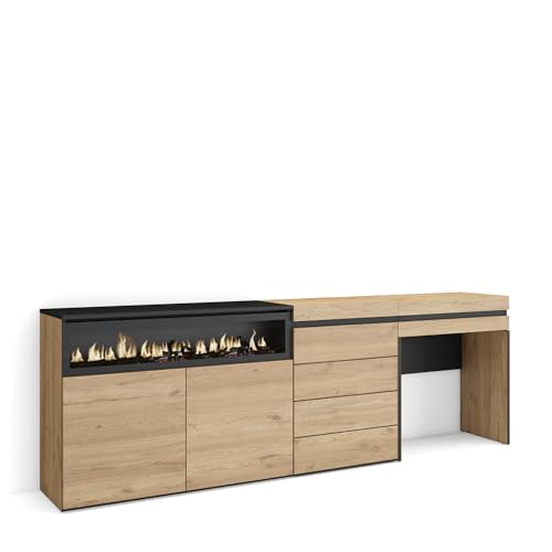 Skraut Home | Aparador | con Almacenamiento | 227x75x35 cm | Dormitorio, habitación | Chimenea eléctrica | Cómoda, Cajonera | Tocador | Estilo Moderno | Roble