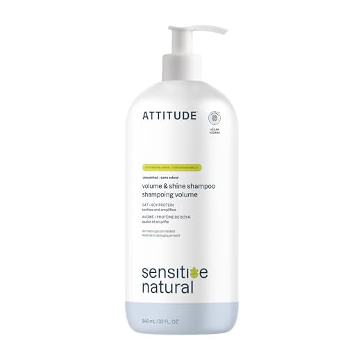 ATTITUDE Hair Shampoo for Sensitive Dry Scalp, EWG Verified, Soothing Oat, For Thin Hair, Naturally Derived Ingredients, Vegan and Plant-Based, Volume and Shine, Unscented, 32 Fl Oz