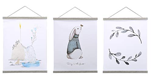 Image of Magnetic Poster Hanger, 17x24 17x11 17x22 Poster Frame Wood Wooden Magnet Print Posters Dowel Scroll Hanger Hangers Hanging Kit for Walls Map Canvas Artwork (Grey, 17 inch)