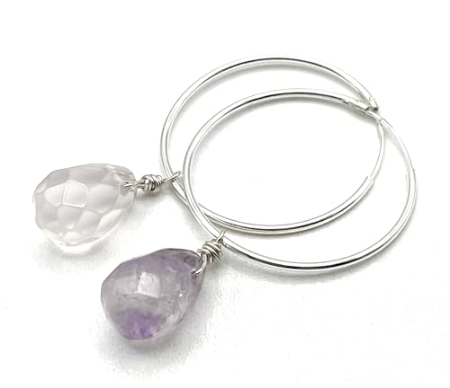 Améthyste et quartz rose sur créoles pour un style poétique