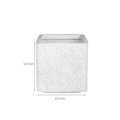 Image of ROTO Box Square Planter Pot Set | Premium LLDPE Outdoor Indoor Plant Pots | Modern Decorative Garden Planters for Home Balcony Office Patio (Dot White, 1 - (12X12X12 inch), Set of 2)