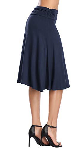 Urban Coco Women's Ruched Waist Stretchy Flared Yoga Skirt (L, Navy Blue) #TOP5