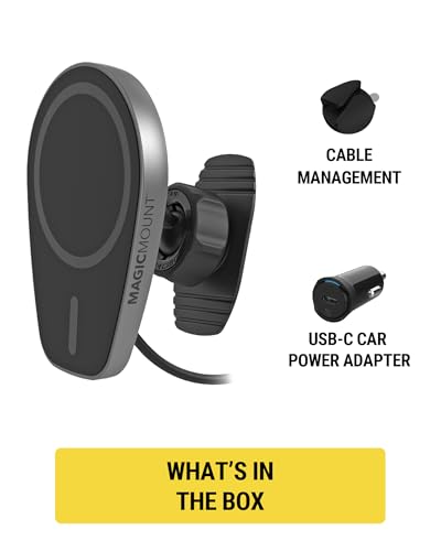 Image of Scosche MPQMD-SP MagicMount Charge Pro Qi2 Fast Wireless Charging MagSafe Car Mount Charger, 15W Magnetic Cell Phone Holder for Car Dashboard Compatible with iPhone 16 /15 /14 /13 /12 Pro Max Plus, S25