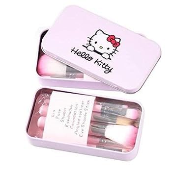 ZemGlam Soft Makeup Brush Set with Hello Kitti Print Storage Box Anti Microbial Foam Makeup Brush - Pink and Black (Set of 7) 1