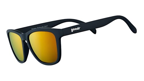 goodr Whiskey Shots With Satan Polarised Sunglasses for Men & Women Medium Sized (OG) Black Solid Frames with Amber Mirrored Reflective Lens UV400 Protection No Slip No Bounce