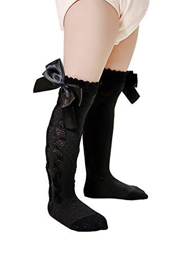 Knee High Socks with Bow for Baby Girls,Infants Toddlers Long Stockings Cable Knit Cotton Tube Socks 6 Months to 4 Years