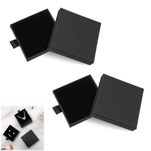 SSHUIKKAI 2 Stücke Schmuck Geschenkbox Klein, Schmuckbox Klein, Schmuckverpackungen, für Armbänder Armreife Schmuck Geschenk(Schwarz)