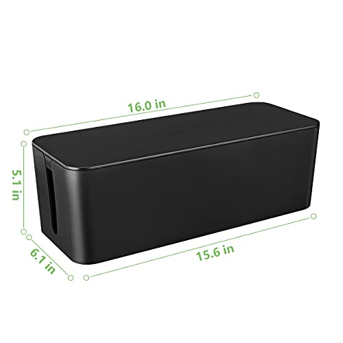 Cable Management Box, Large Cord Organizer Box to Hide Power Strip & Under Desk,TV Computer Wires Cable Organizer Hider Box with Cable Clips&Reusable Cable Ties for Home/Office(Black) - Image 4