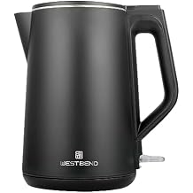 West Bend Electric Kettle Cordless Serving Features Stainless Steel Interior Boil Dry Protection and Auto Shut Off, 1.5-Liter, Black
