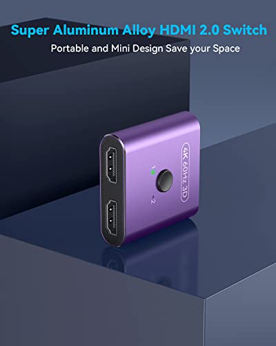 Hdmi Switch 4K 60Hz【Ultra Slim】 Hdmi Splitter 2 In 1 Out, Bidirectional Hdmi Switcher Box, Aluminum 4K Hdmi Switcher Ultra Hd, Support 4K 1080P 3D Hdr For Apple Tv, Xbox Ps5/4 Fire Stick Purple #TOP7