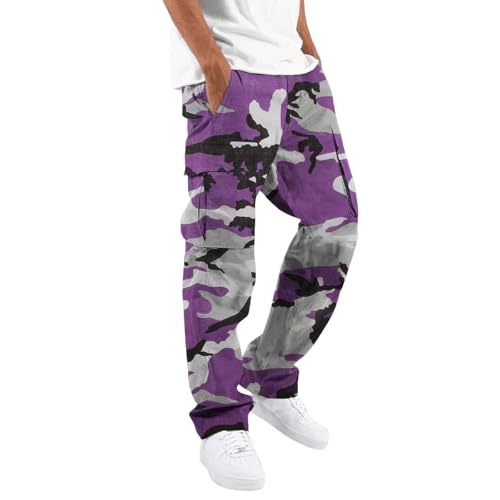Camo Pants for Men Casual Camouflage Print Cargo Pants Stretch Elastic Waist Tapered Climbing Trousers with Pockets