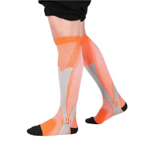 ZERAOKE 2 Pairs Knee-High Compression Socks for Men Women,Running Yoga Marathon Cycling Athletic Sports Long Socks-Orange-L XL（Us Men Size 7-12）