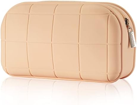 Luxuring Small Makeup Bag, Silicone Cosmetic Bag, Cosmetic Organizer Makeup Pouch for Women and Girls（Cream）