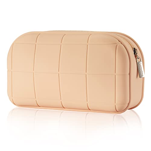 Luxuring Small Makeup Bag, Silicone Cosmetic Bag, Cosmetic Organizer Makeup Pouch For Women And Girls（Cream） #TOP3