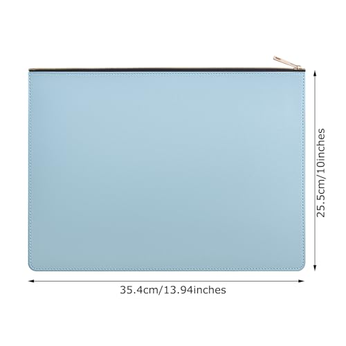 Enyuwlcm PU Leather A4 File Folder Zipper Document Holder Envelope Folder Case for Receipt Contract (1, Light Blue) - Thumbnail 2