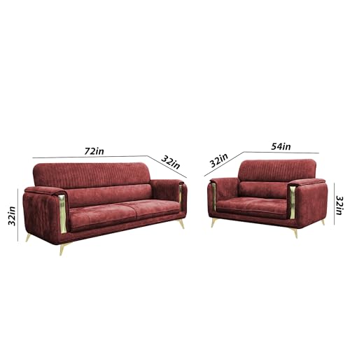 Image of Casaliving Gelio 3+2 Seater Sofa Set for Living Room (Maroon Colour) Premium Fabric Sofa Set