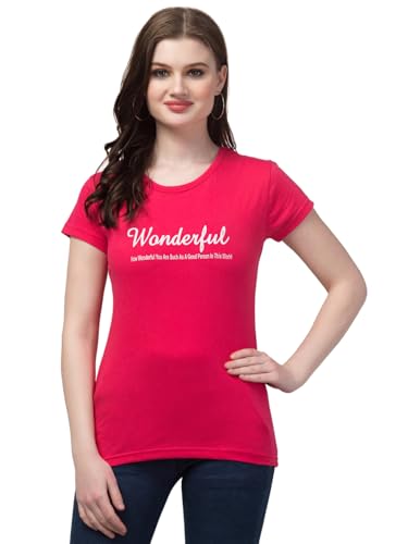 Image of Cotton Regular Fit Printed Half Sleeves T-Shirt for Women (Wonderful)