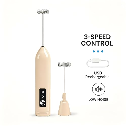 Image of Coffee Frother - Electric Rechargeable Coffee Maker Machine for Home Electric Coffee Frother & Milk Whisker | 1 Year Warranty | Free Recipe Book (Frother) (Ivory Beige)