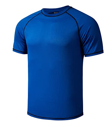 Męska duże rozmiary plus size koszulka pływacka rashguard ochrona plażowa T-shirt krótki rękaw, niebieski, 6XL Duże rozmiary