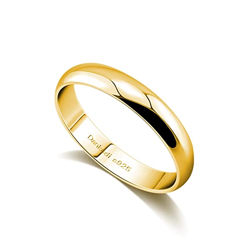 Dankadi Fashion Men & Women 925 Sterling Silver 24K Gold Plated Ring Smooth Plain Dome Comfort Solid Silver Ring Wedding Engagement 3.5 mm Ring 3-13# (Simple style gold, 6) by Dankadi - Used condition - US$12.69