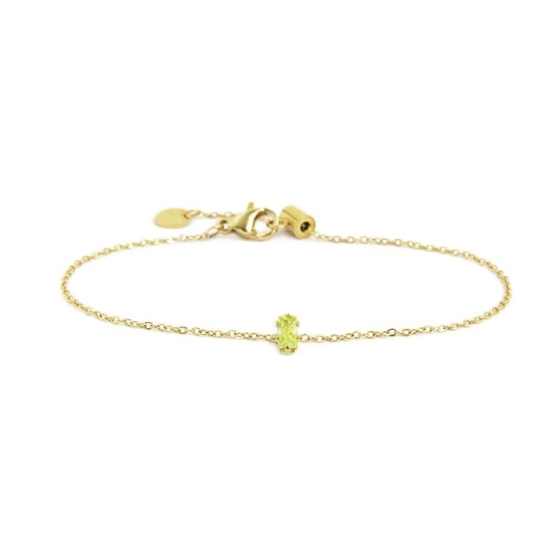 Bracelet fin Marlù en acier inoxydable doré orné d'une pierre fine verte