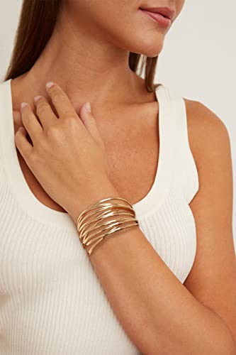 WOWORAMA Chunky Cuff Bracelets for Women Multi-layer Cross Wire Open Bangle Bracelet Adjustable Chunky Wide Open Wrist Arm Cuffs Wrap Bracelet Gold/White Gold3