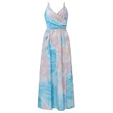 Robe longue dos nu sexy et décontractée en V profond avec ourlet fendu, rose, S