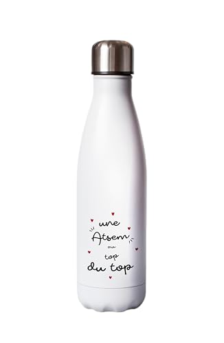 Kiribou Cadeau Bouteille Isotherme « ATSEM au Top du Top » - Gourde Inox - Parfaite Pour Remercier Une Atsem Trop Chouette