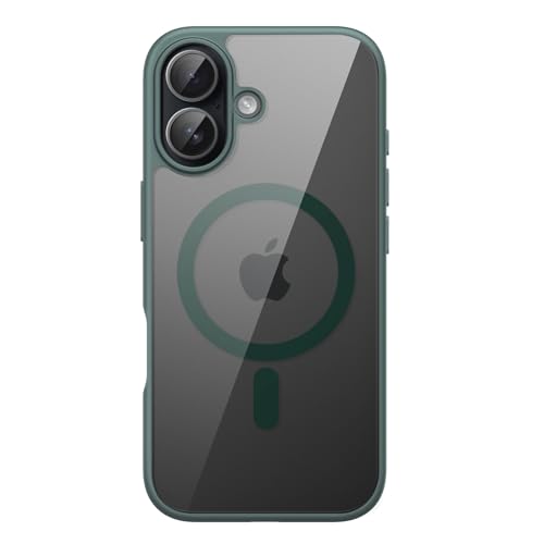 Image of JETech Magnetic Case for iPhone 17 6.3-Inch Compatible with MagSafe, Shockproof Phone Bumper Cover, Solid Color Matte TPU Frame, Anti-Scratch Clear Back (Dark Green)