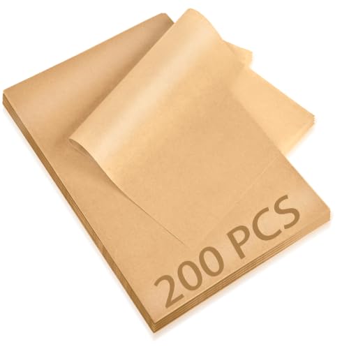 200Pcs Parchment Paper Sheets, 9x13 In Unbleached Parchment Paper for Baking Grilling Air Fryer and Steaming, Precut Non-Stick Parchment Baking Sheets in Quarter Size for Bread Cakes Cookies Kovpnor