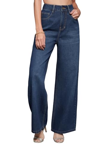 Image of Miss Chase Women's Wide-Leg High-Rise Regular-Length Stretchable Shaping Denim Jeans