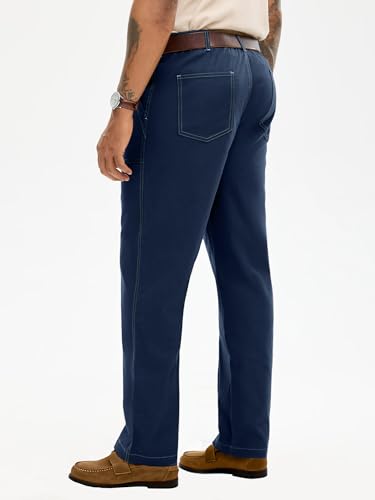 HOTake Men's Casual Pants Cotton Linen Pants for Men Relaxed Fit Expandable Waist Trousers L(36) Navy Blue4