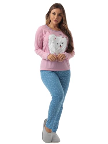 Pijama Longo Personagens Lulu da Pomerânia Adulto Conjunto Inverno Estampado Frio Manga Longa CalçaA