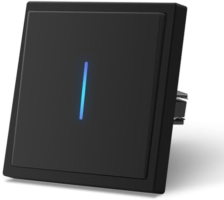 MVAVA Lichtschalter 1 Fach 2 Wege, Lichtschalter Unterputz mit Federanschlüsse, Seidig-Matte Wandschalter mit LED Kontrollleuchte, 80mm*80mm Schwarz, M3-Serie