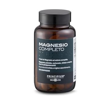 BIOS LINE Principium, Magnesio completo Brevettato con miglior assorbimento, 4 Fonti di Magnesio Integratore Anti stress, 180 Compresse, Prodotto Adatto ai Vegani