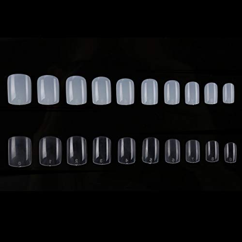 BTYMS 1200 Pcs Fake Nail Tips Short Square Nails Tips Full Cover Natural False Nails 10 Sizes 600pcs Clear and 600pcs Natural Nails