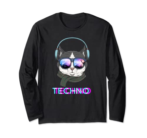 Techno Cat EDM DJ - Auriculares de diadema con diseño de gato Manga Larga