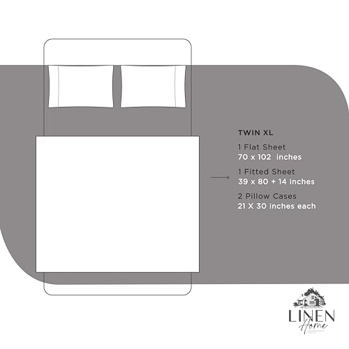 Image of Linen Home 100% Cotton Percale Sheets Twin XL Size, Charcoal, Deep Pocket, 3 Pieces Set - 1 Flat, 1 Deep Pocket Fitted Sheet and 1 Pillowcase, Crisp Cool and Strong Bed Linen