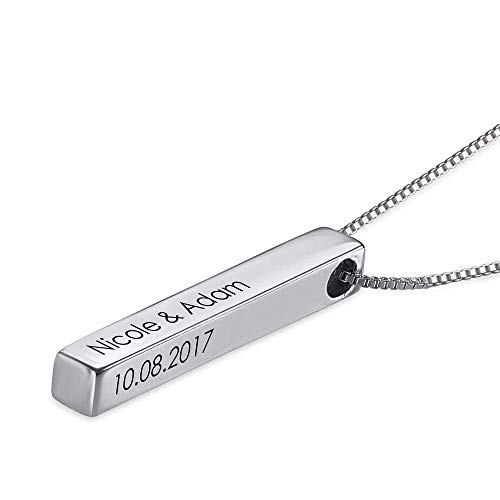 Myka – Personalized Engraved 4 Sided Vertical 3D Bar Necklace Pendant Nameplate Custom Made Text Word Jewelry For Mom Wife Girlfriend (Sterling Silver) #TOP1