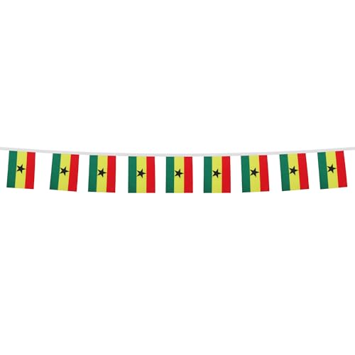 Image of AZ FLAG Ghana 6 meters BUNTING Flag 20 flags 9'' x 6'' - Ghanaian STRING flags 15 x 21 cm