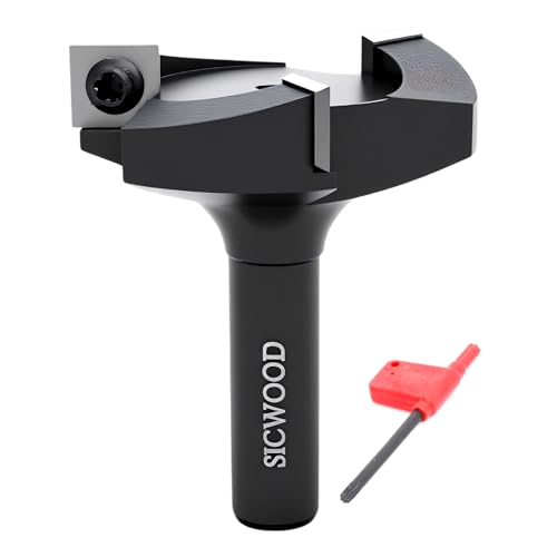 SICWOOD Slab Flattening Router Bits 1/2 Shank, 2-3/8' Cut Diameter, 12*12*1.5mm Carbide Insert, for CNC Spoilboard Surfacing/Planing/Flycutter/ Slab Leveler/Rabbeting