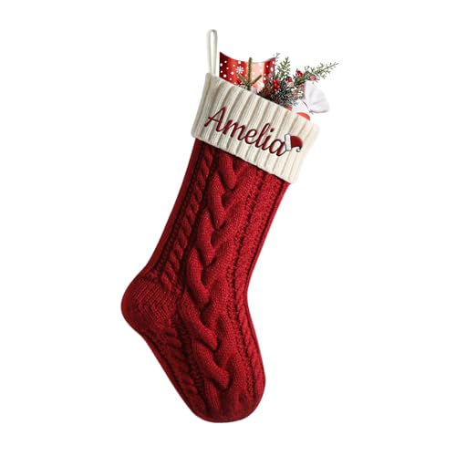 papasgix Christmas Stockings Personalised Custom Name Stocking 18 Large Knitted Xmas for Kids Family Stocking for Holiday Family Party Decoration(Knit A-1 PC)