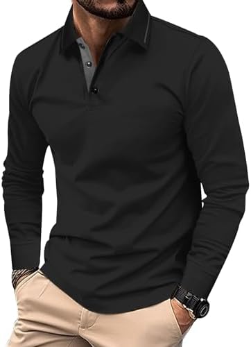 Comilaka Herren Langarm Poloshirt Baumwolle Freizeit Kontrast Polo M-4XL | Polohemd,Golfshirt,Klassisch,Casual,Business,Herbst,Winter
