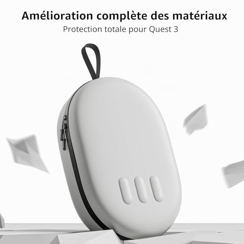 ZOZOVR Housse de Transport pour Meta Quest 3S/Quest 3, Compatible avec Le Elite Strap à Batterie, Les manettes et Autres Accessoires, Coque Rigide et Protection supérieure pour Les Voyages, Gris – vue 3
