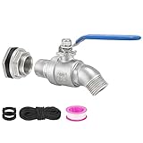 Rain Barrel Spigot Kit 3/4" Stainless Steel Double External Thread Ball Valve+3/4" Garden Hose Bulkhead Fitting for Rain Barrels Aquariums Water Tanks Tubs Pools Spigot