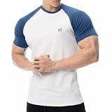 [Manatsulife] Tシャツ 半袖 メンズ スウェット 筋トレ 丸首 細身 ストレッチ 速乾 通気 DT03 (2XL, ホワイト/ブルー)