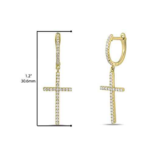 1/4 Carat Natural Diamond Dangle Cross Earrings For Women In 14K Yellow Gold (H-I, I1-I2, Cttw) Hinged Hoop By Belantina #TOP1