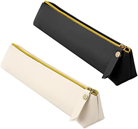 FUYOAL Leather Slim Pencil case, 2 pcs Small Pencil Case for Christmas Gift for Christmas Gift to Students Businessmen and ArtistsBlack&White