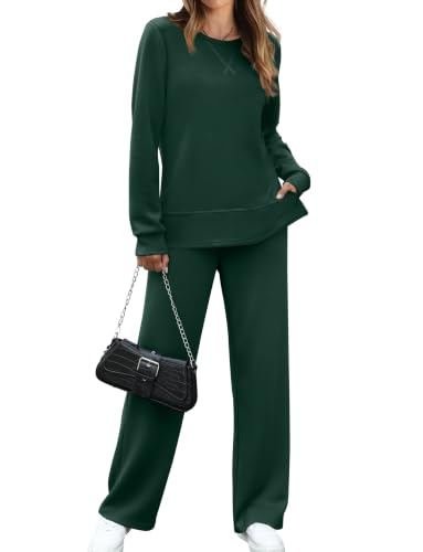 Image of OFEEFAN Women's 2 Piece Lounge Set Travel Airport Outfits Side Slit Tracksuit Wide Leg Loungewear Baggy Comfy Sweatsuit S-3XL