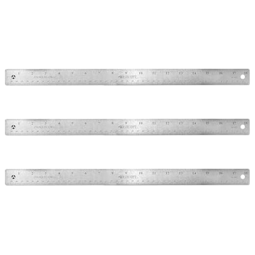 Westcott 17144 Stainless Steel Metal Ruler with Non-Slip Cork Base, 18 in, 3 Pack